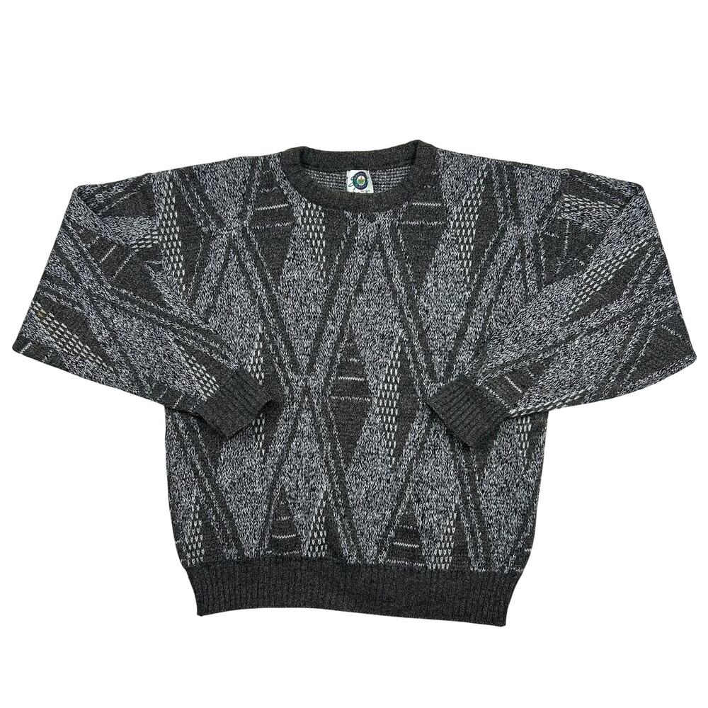 Vintage 90s Buckingham Outfitters Sweater Mens Gray Geometric Knit